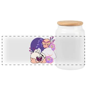 Anime Boy et Animaux avec un dessin cache-œil - Boîte à biscuits avec couvercle en bois - blanc - Devant