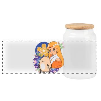 Anime-Mädchen und Vogel mit Krücken-Kunst - Panorama Keksdose mit Holzdeckel - Weiß - Vorne