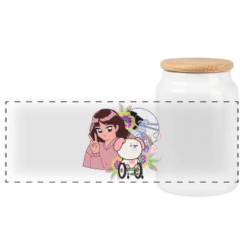 Anime Girl Peace et Art du chien en fauteuil roulant - Boîte à biscuits avec couvercle en bois - blanc - Devant