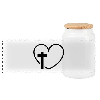 Cross Heart - Panoramic Cookie Jar with Wooden Lid - white - Front