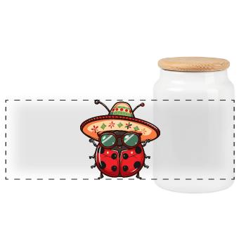 Ladybug Sombrero - Panoramic Cookie Jar with Wooden Lid - white - Front