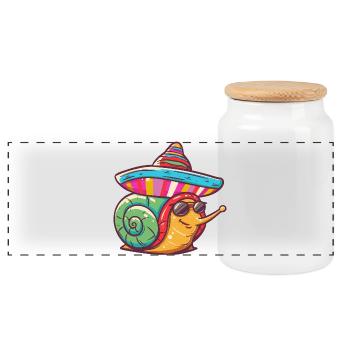 Schnecke Lustig Sombrero - Panorama Keksdose mit Holzdeckel - Weiß - Vorne