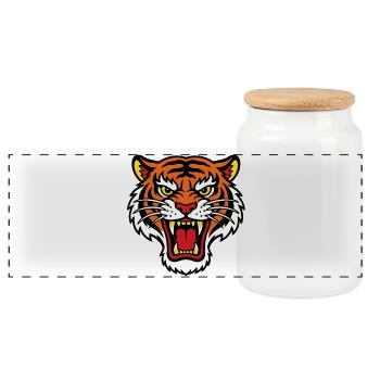 Fierce tiger head tattoo style - Panoramic Cookie Jar with Wooden Lid - white - Front