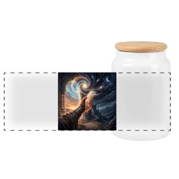 Celestial Handshake Fantasy Portal Art - Panoramic Cookie Jar with Wooden Lid - white - Front