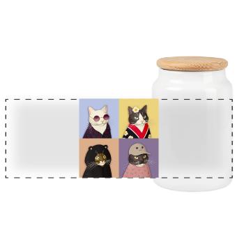 Cat Couture Quartett - Panorama Keksdose mit Holzdeckel - Weiß - Vorne