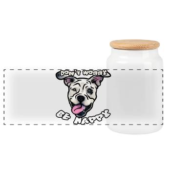 "Don't worry - be happy" Dogo Argentino - Panorama Keksdose mit Holzdeckel - Weiß - Vorne