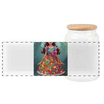 Candy Dress Fantasy Lady - Panoramic Cookie Jar with Wooden Lid - white - Front