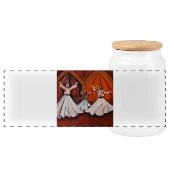 Sema - The Mystical Light Dance - Panoramic Cookie Jar with Wooden Lid - white - Front