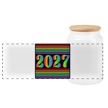 Rainbow Year 2027 - Panoramic Cookie Jar with Wooden Lid - white - Front