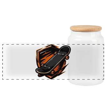 Flammendes Skateboard-Motiv - Panorama Keksdose mit Holzdeckel - Weiß - Vorne