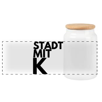 STADT MIT K, KÖLN SCHWARZ, KÖLLE, IKONISCH, RHING - Panorama Keksdose mit Holzdeckel - Weiß - Vorne