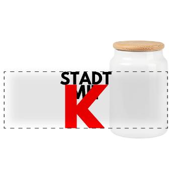 STADT MIT K, KÖLN ROT, KÖLLE, IKONISCH - Panorama Keksdose mit Holzdeckel - Weiß - Vorne