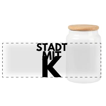 STADT MIT K, KÖLN SCHWARZ, KÖLLE, IKONISCH, RHEIN - Panorama Keksdose mit Holzdeckel - Weiß - Vorne