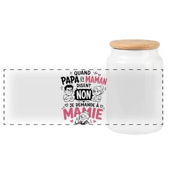 Je demande à Mamie ! - Boîte à biscuits avec couvercle en bois - blanc - Devant