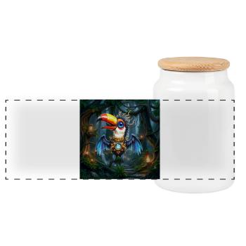 Toucan mécanique de la jungle lumineuse - Boîte à biscuits avec couvercle en bois - blanc - Devant