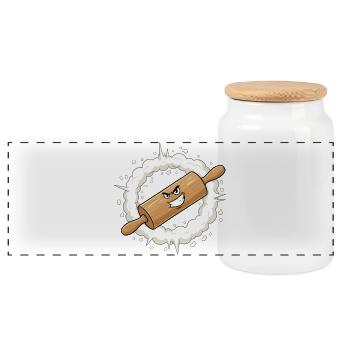 Angry Rolling Pin Cartoon - Panoramic Cookie Jar with Wooden Lid - white - Front