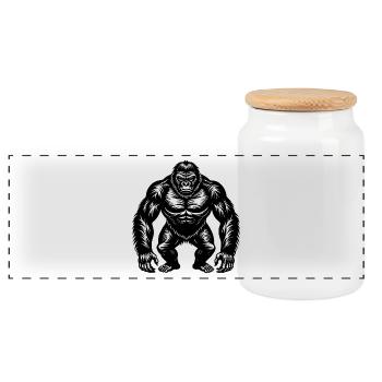 gorilla - Panoramic Cookie Jar with Wooden Lid - white - Front