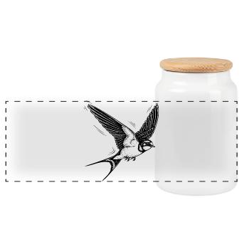 swallow - Panoramic Cookie Jar with Wooden Lid - white - Front