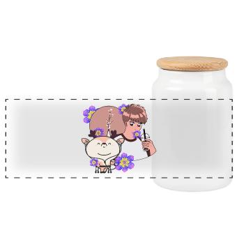 Bubble Tea et Cerf avec Walker - Boîte à biscuits avec couvercle en bois - blanc - Devant