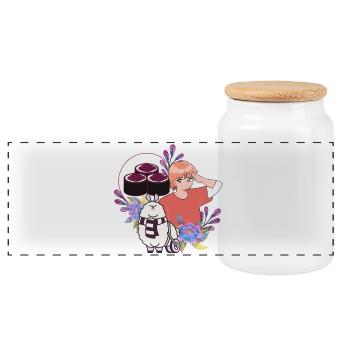 Sushi Time & Alpaga en fauteuil roulant - Boîte à biscuits avec couvercle en bois - blanc - Devant