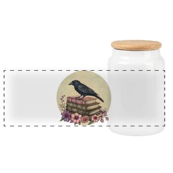 Raven sur une pile de livres - Boîte à biscuits avec couvercle en bois - blanc - Devant
