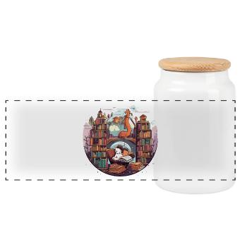 Dragon Library Reading Room Adventure - Panoramic Cookie Jar with Wooden Lid - white - Front