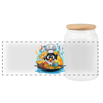Pinguin Chef im Flammenofen - Panoramic Cookie Jar with Wooden Lid - white - Front