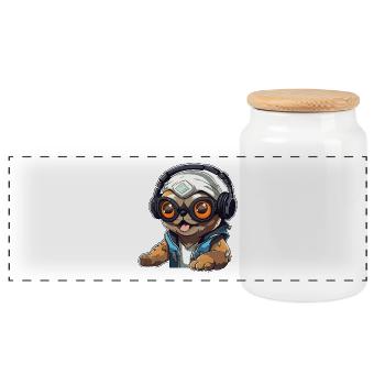 Gamer-Panda mit Headset - Panorama Keksdose mit Holzdeckel - Weiß - Vorne