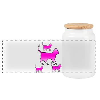 feline - Panoramic Cookie Jar with Wooden Lid - white - Front