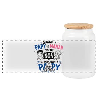 Je demande à Papy ! - Boîte à biscuits avec couvercle en bois - blanc - Devant