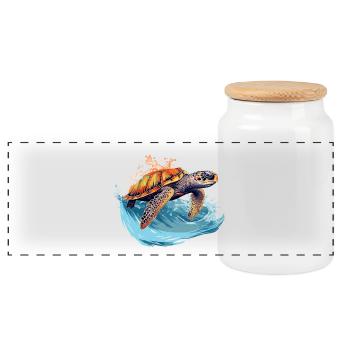 Wild sea turtle in wave - Panoramic Cookie Jar with Wooden Lid - white - Front