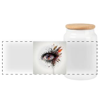 Art coloré des yeux avec feuilles - Boîte à biscuits avec couvercle en bois - blanc - Devant