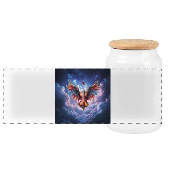 Winged Violin in Rainbow Clouds - Panoramic Cookie Jar with Wooden Lid - white - Front