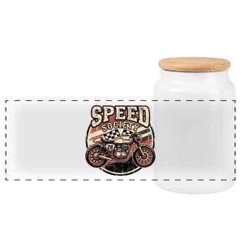 Speed Society Motorcycle Vintage Racing - Panoramic Cookie Jar with Wooden Lid - white - Front