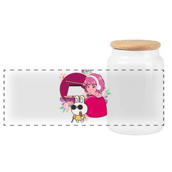Manga Girl avec des écouteurs et un lapin aveugle - Boîte à biscuits avec couvercle en bois - blanc - Devant