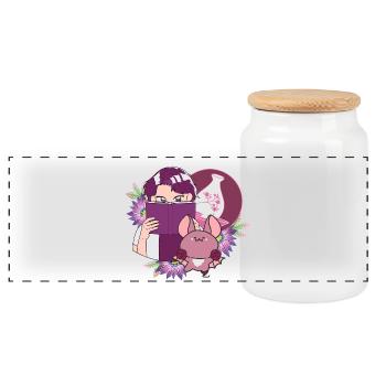 Manga-Leser, Sake und Fledermaus mit Prothese - Panorama Keksdose mit Holzdeckel - Weiß - Vorne