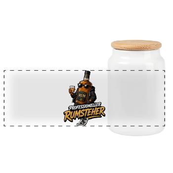 Professioneller Rumsteher Rum Flasche - Panorama Keksdose mit Holzdeckel - Weiß - Vorne