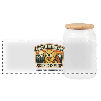 Golden Retriever Hund Hiking Retro Vintage Dog - Panorama Keksdose mit Holzdeckel - Weiß - Vorne
