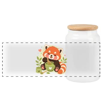 Red Panda Matcha Love - Panoramic Cookie Jar with Wooden Lid - white - Front