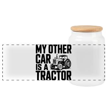 Mein anderes Auto ist ein Traktor - Panorama Keksdose mit Holzdeckel - Weiß - Vorne