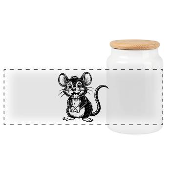 Souris heureuse - Boîte à biscuits avec couvercle en bois - blanc - Devant