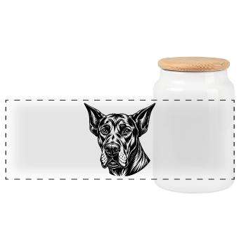 Great dane dog - Panoramic Cookie Jar with Wooden Lid - white - Front