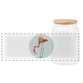 Pastel flamingo in a circle - Panoramic Cookie Jar with Wooden Lid - white - Front
