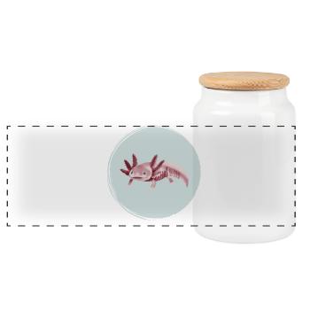 Pink Axolotl Skeleton Illustration - Panoramic Cookie Jar with Wooden Lid - white - Front
