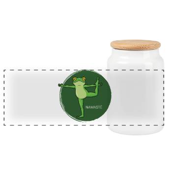 Frosch Namaste Yoga - Panorama Keksdose mit Holzdeckel - Weiß - Vorne