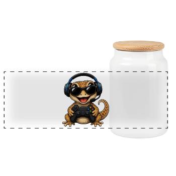 Lézard Gamer Animal Retro Design Rétro - Boîte à biscuits avec couvercle en bois - blanc - Devant