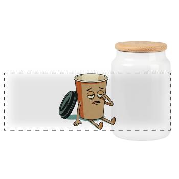 Erschöpfte Kaffeetasse-Figur - Panorama Keksdose mit Holzdeckel - Weiß - Vorne