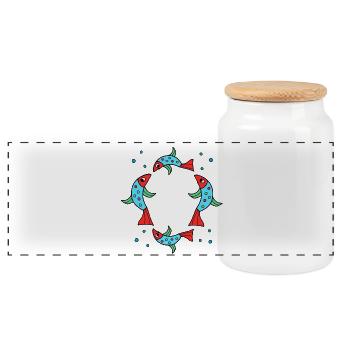 Cercle de carpes koi bleu néon et rouge - Boîte à biscuits avec couvercle en bois - blanc - Devant