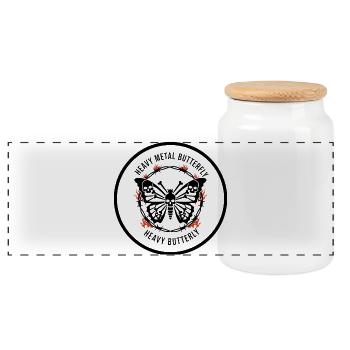 heavy metal butterfly skull design butterfly - Panoramic Cookie Jar with Wooden Lid - white - Front