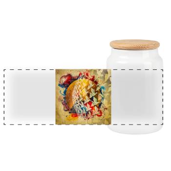 Colorful Bird Circle Flight - Panoramic Cookie Jar with Wooden Lid - white - Front